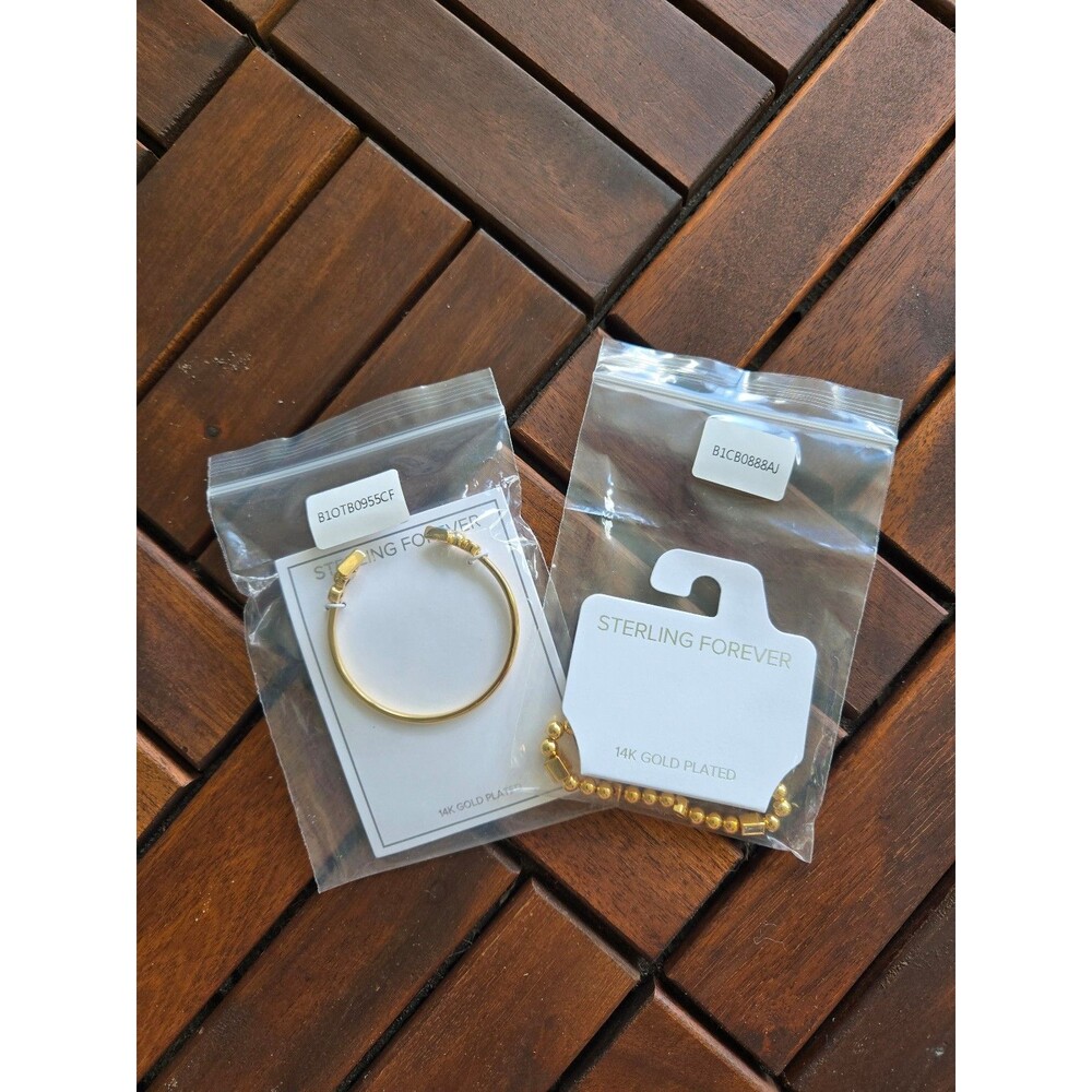 Sterling Forever 14K Gold-Plated Fashion Bracelet Set (2 Bracelets / Cuff + Bea